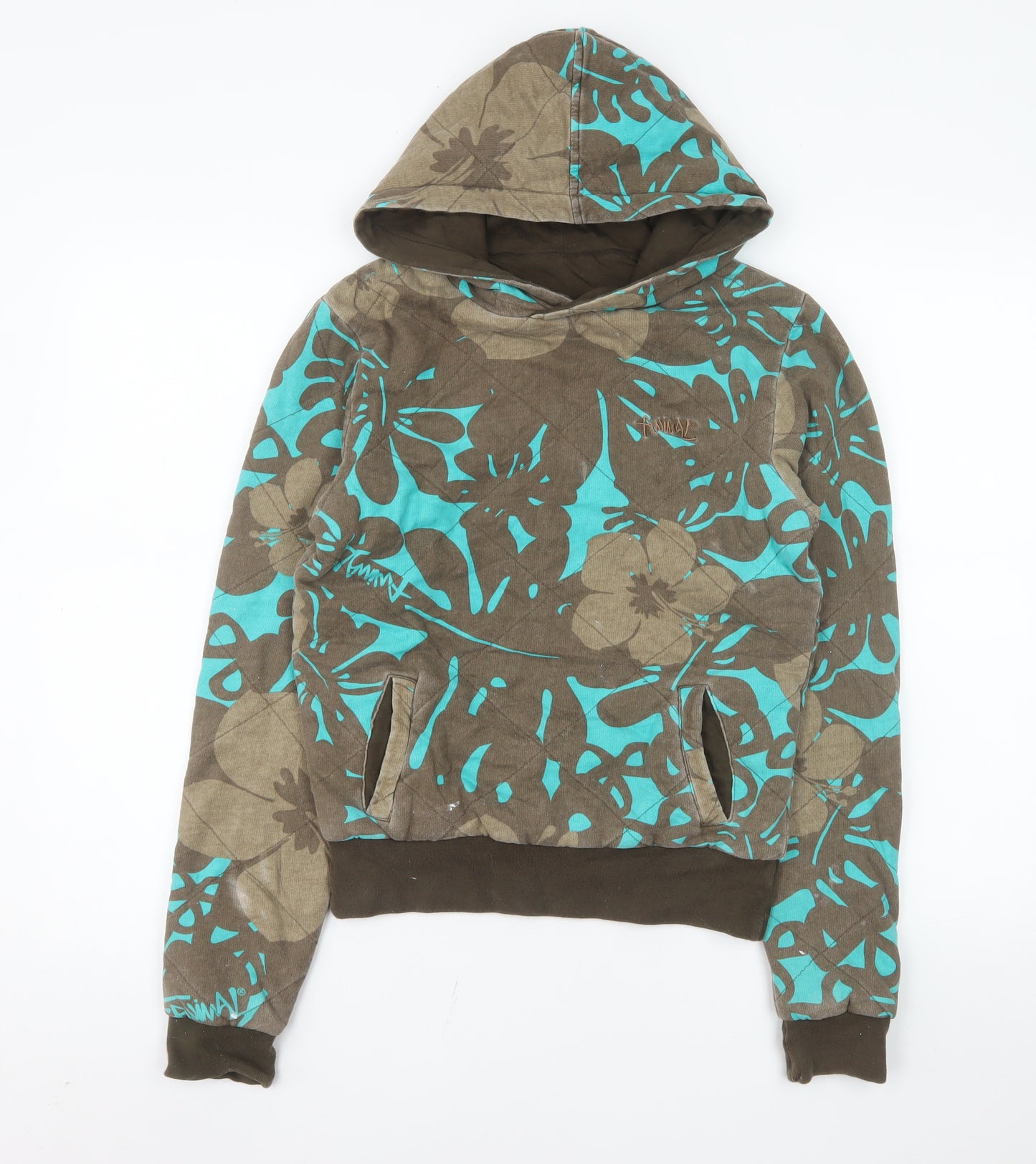 Animal Womens Brown Blue Floral Pullover Hoodie Size 10
