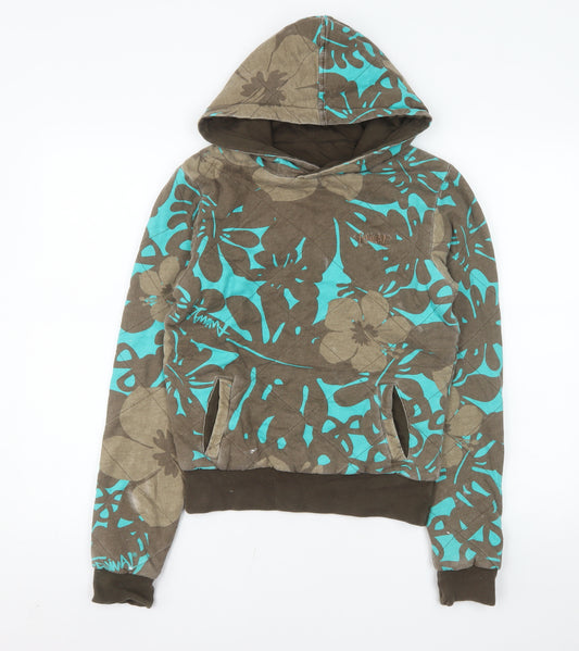 Animal Womens Brown Blue Floral Pullover Hoodie Size 10