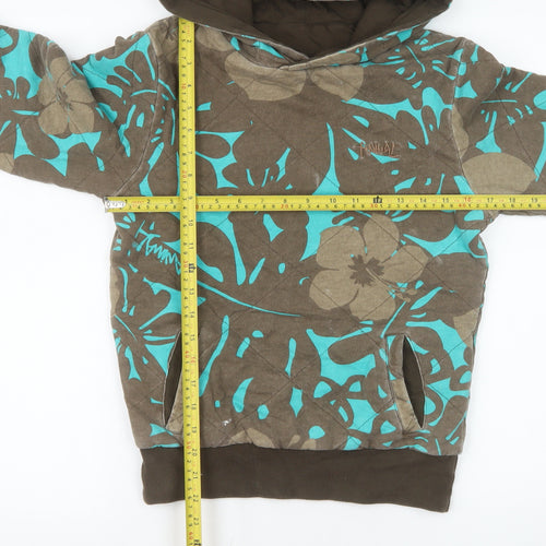 Animal Womens Brown Blue Floral Pullover Hoodie Size 10