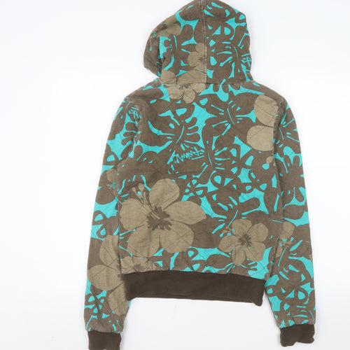 Animal Womens Brown Blue Floral Pullover Hoodie Size 10