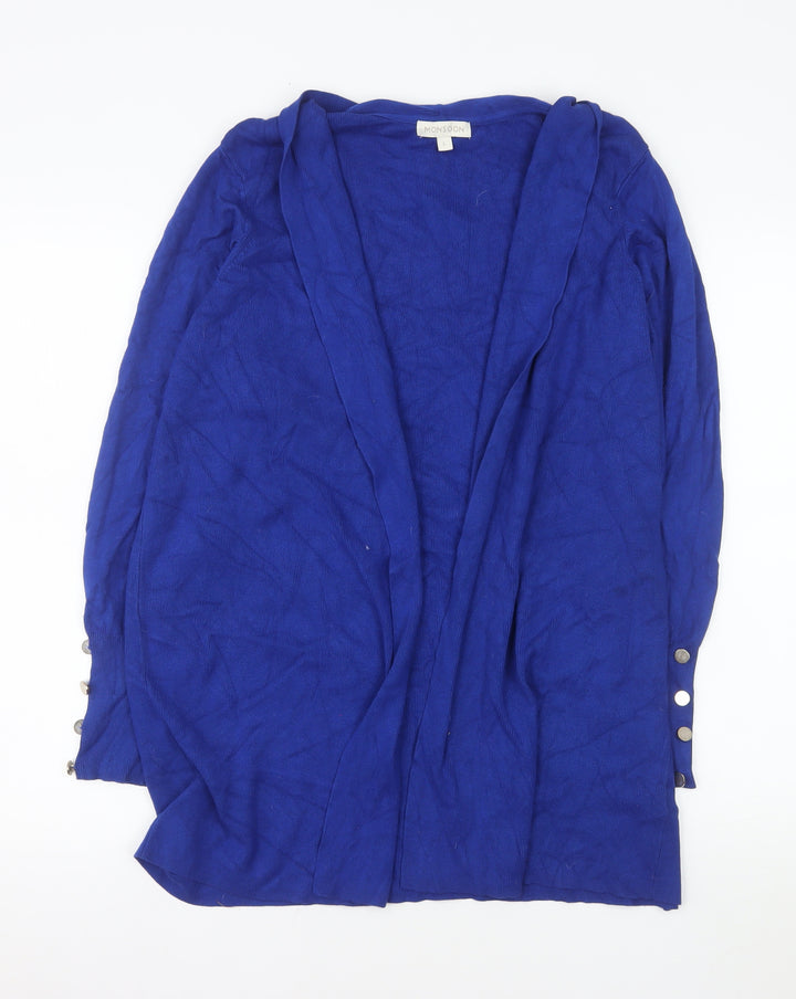 Monsoon Womens Blue Viscose Knit Long Sleeve Open Cardigan L