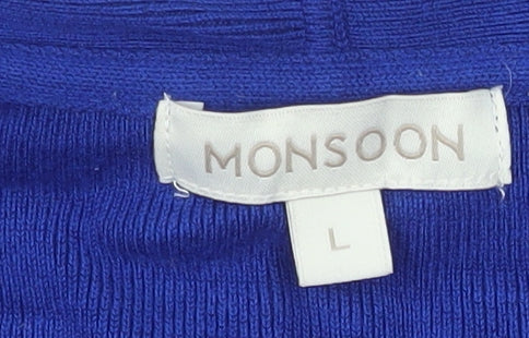 Monsoon Womens Blue Viscose Knit Long Sleeve Open Cardigan L