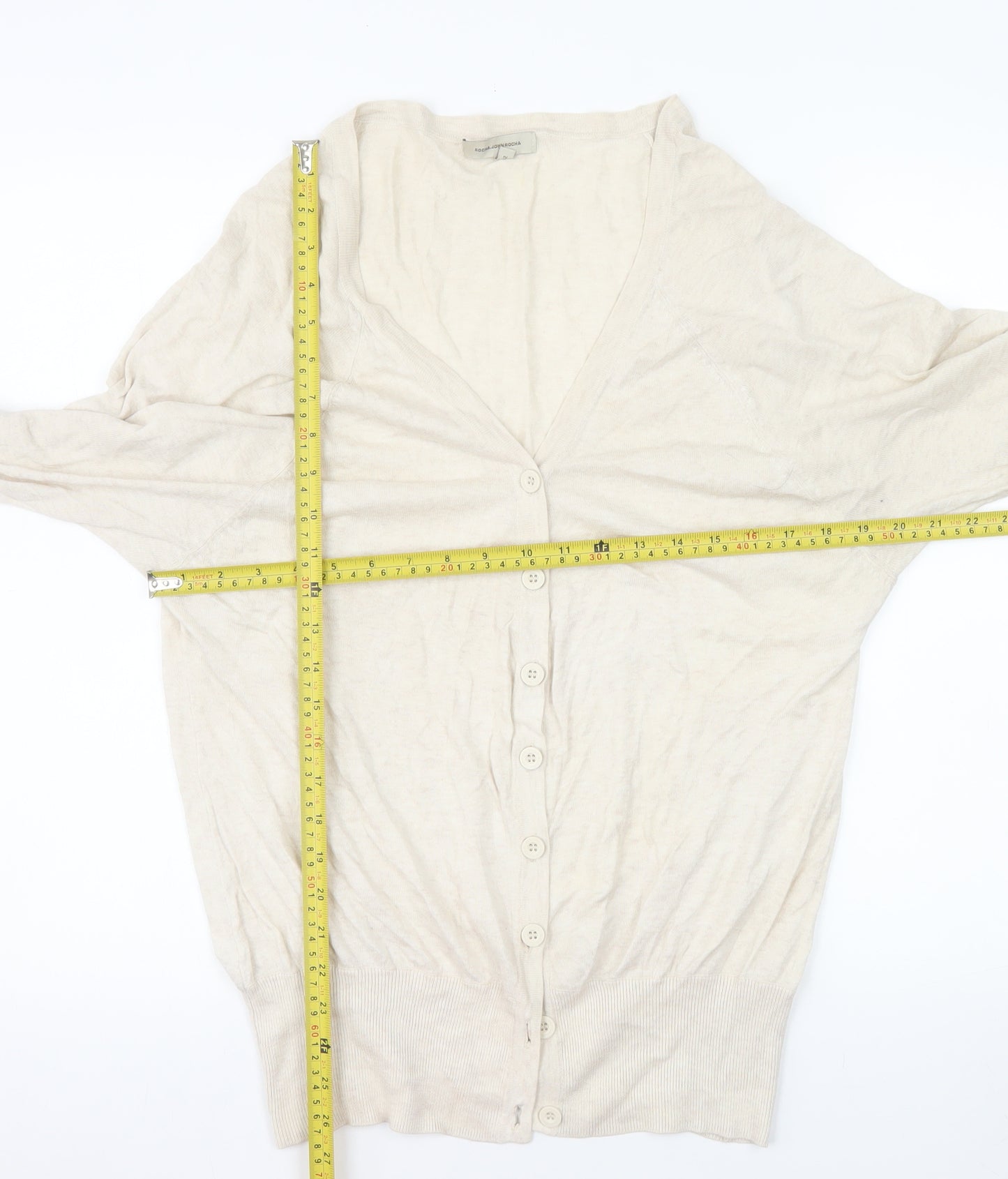 Rocha.John Rocha Women’s Ivory Cotton Long Sleeve Cardigan Size 12
