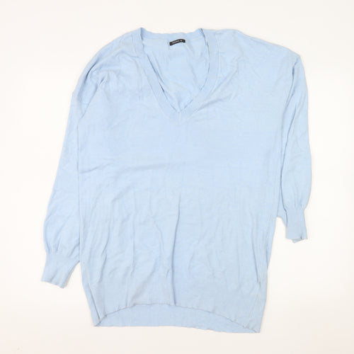 Roman Womens Blue V-Neck Long Sleeve Pullover Jumper Size 10