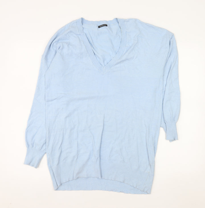 Roman Womens Blue V-Neck Long Sleeve Pullover Jumper Size 10