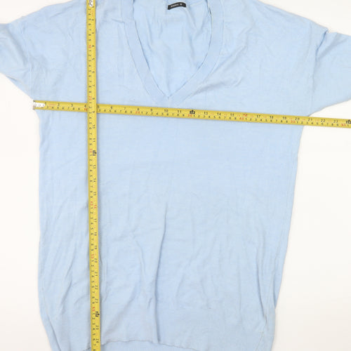 Roman Womens Blue V-Neck Long Sleeve Pullover Jumper Size 10