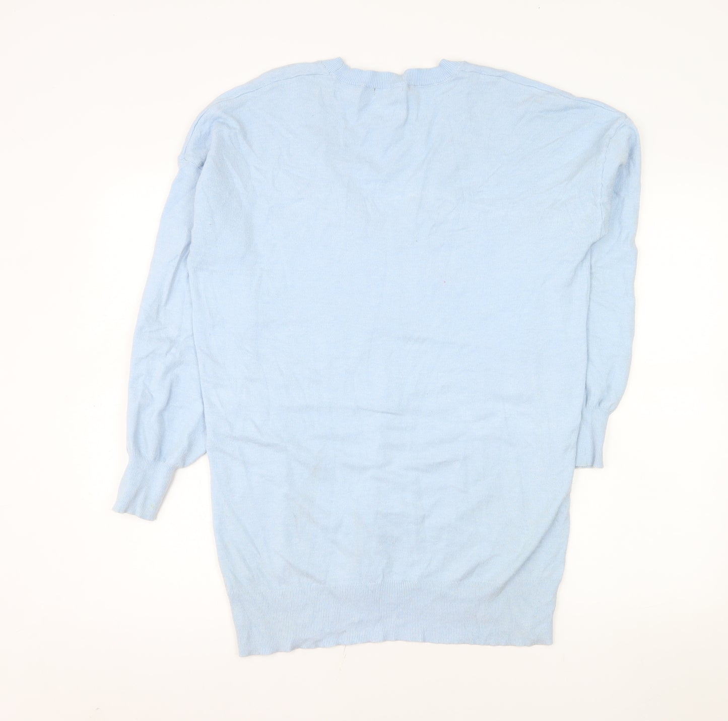 Roman Womens Blue V-Neck Long Sleeve Pullover Jumper Size 10