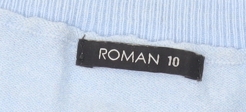 Roman Womens Blue V-Neck Long Sleeve Pullover Jumper Size 10