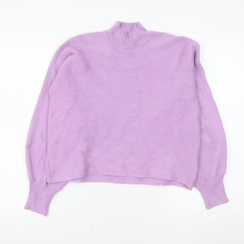Bershka Women Purple Mock Neck Ribbed Knit Jumper Size L