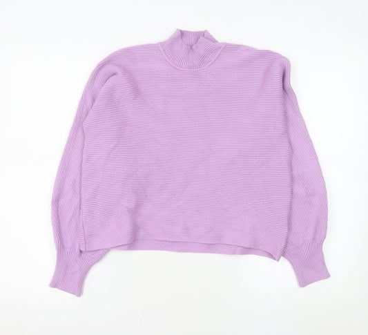 Bershka Women Purple Mock Neck Ribbed Knit Jumper Size L