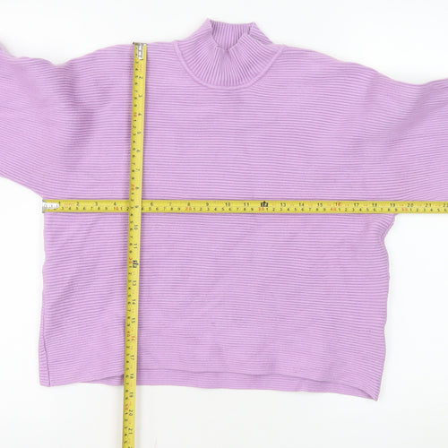 Bershka Women Purple Mock Neck Ribbed Knit Jumper Size L