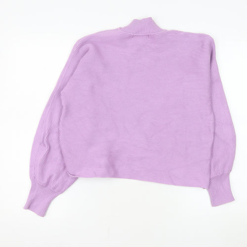 Bershka Women Purple Mock Neck Ribbed Knit Jumper Size L