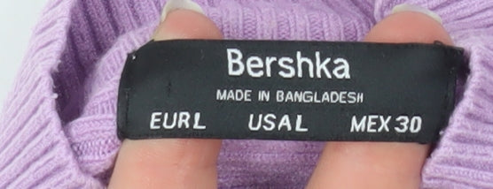 Bershka Women Purple Mock Neck Ribbed Knit Jumper Size L