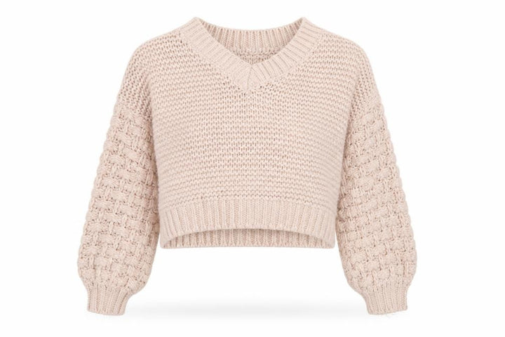 Forever 21 Women Beige Chunky-Knit V-Neck Jumper Size S