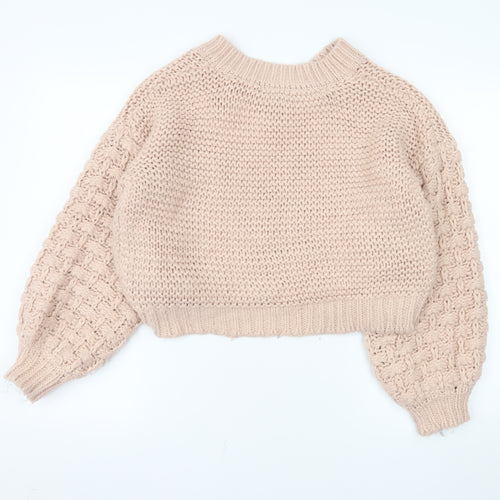 Forever 21 Women Beige Chunky-Knit V-Neck Jumper Size S