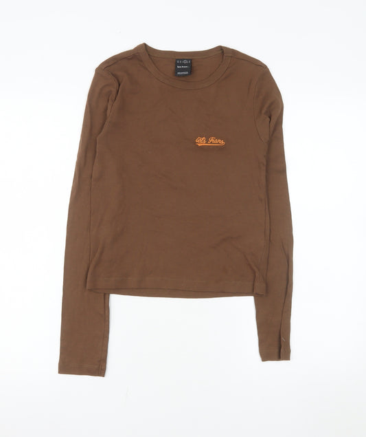 iets frans Women Brown Long Sleeve Cotton Crew Neck T-Shirt M