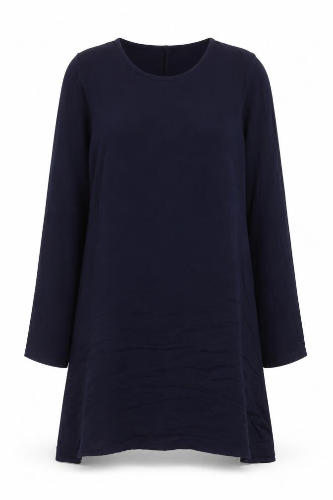 Front view of Liquid Women’s Navy Blue Long Sleeve Shift Dress, size M
