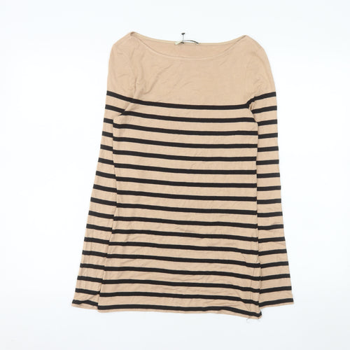 Oasis Womens Beige Striped Long Sleeve Boat Neck T-Shirt XS