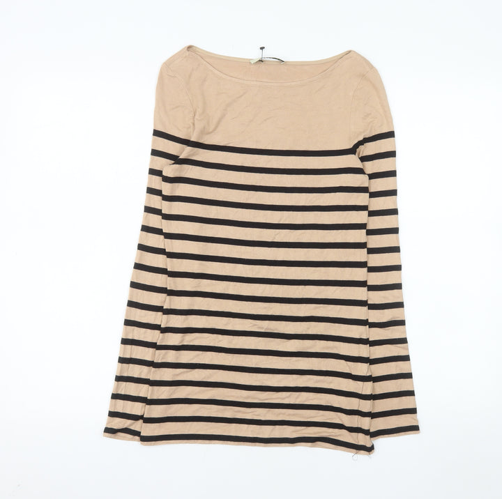 Oasis Womens Beige Striped Long Sleeve Boat Neck T-Shirt XS