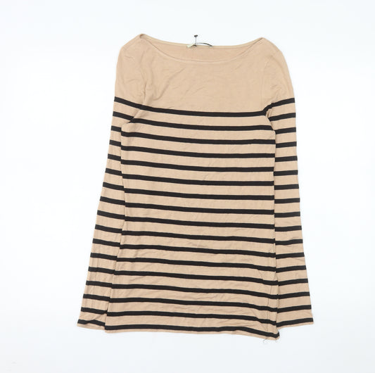 Oasis Womens Beige Striped Long Sleeve Boat Neck T-Shirt XS