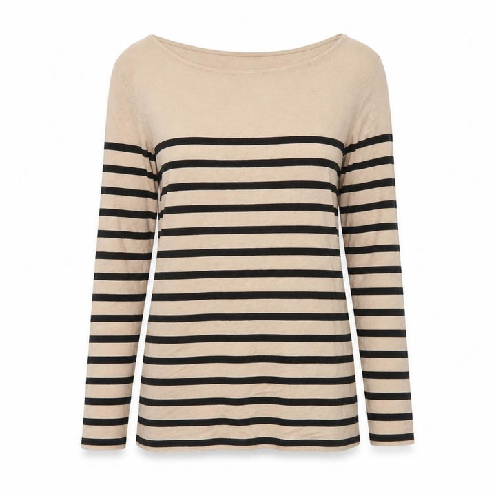 Oasis Womens Beige Striped Long Sleeve Boat Neck T-Shirt XS