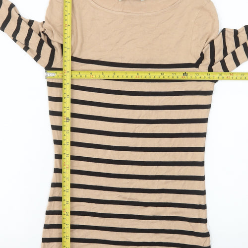 Oasis Womens Beige Striped Long Sleeve Boat Neck T-Shirt XS