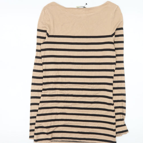 Oasis Womens Beige Striped Long Sleeve Boat Neck T-Shirt XS