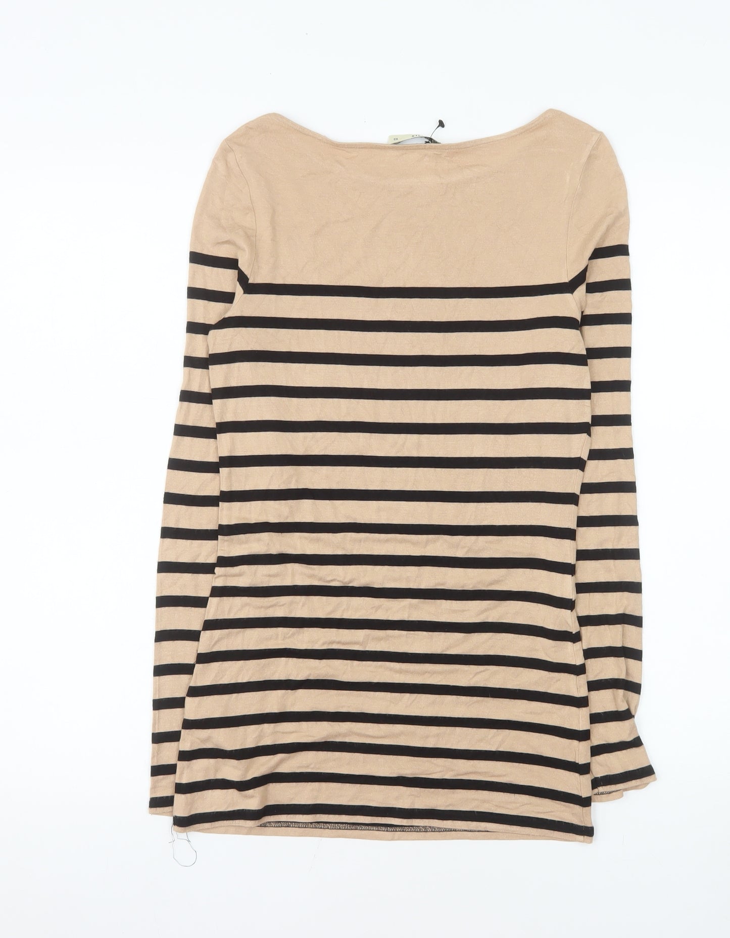 Oasis Womens Beige Striped Long Sleeve Boat Neck T-Shirt XS