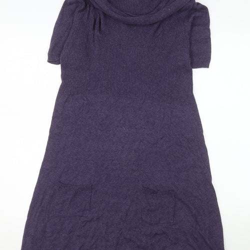 Yessica Women Purple Knit Cowl Neck Short Sleeve T-Shirt Dress M