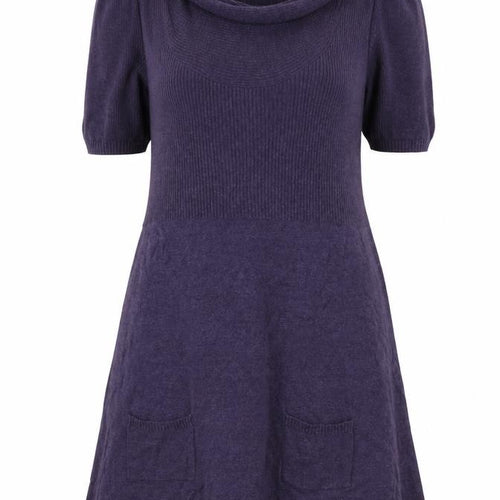 Yessica Women Purple Knit Cowl Neck Short Sleeve T-Shirt Dress M