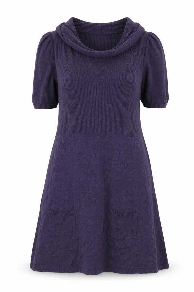 Yessica Women Purple Knit Cowl Neck Short Sleeve T-Shirt Dress M