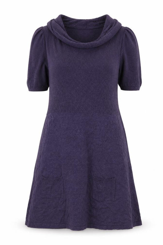 Front view of Yessica Women Purple Knit Cowl Neck Short Sleeve T-Shirt Dress M