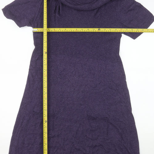 Yessica Women Purple Knit Cowl Neck Short Sleeve T-Shirt Dress M
