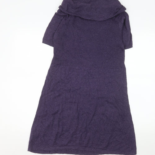 Yessica Women Purple Knit Cowl Neck Short Sleeve T-Shirt Dress M