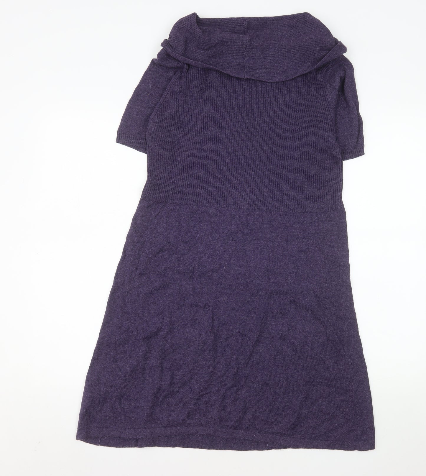 Yessica Women Purple Knit Cowl Neck Short Sleeve T-Shirt Dress M