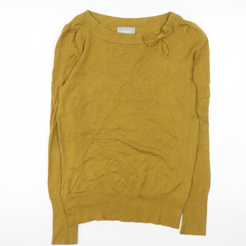 Wallis Women’s Yellow Knit Bow Neck Long Sleeve Blouse Size 10