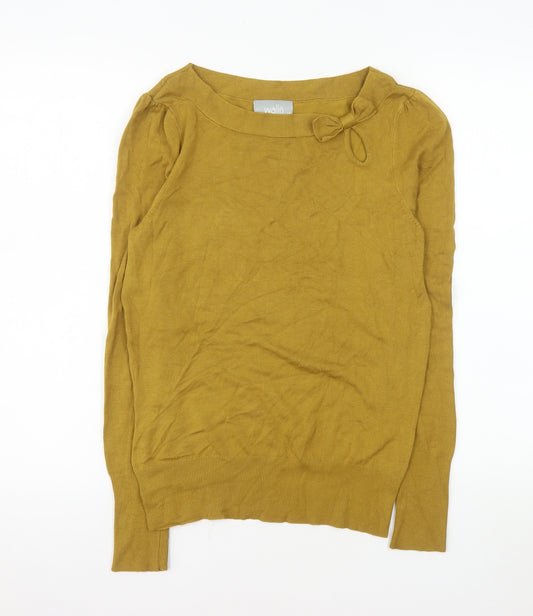 Wallis Women’s Yellow Knit Bow Neck Long Sleeve Blouse Size 10