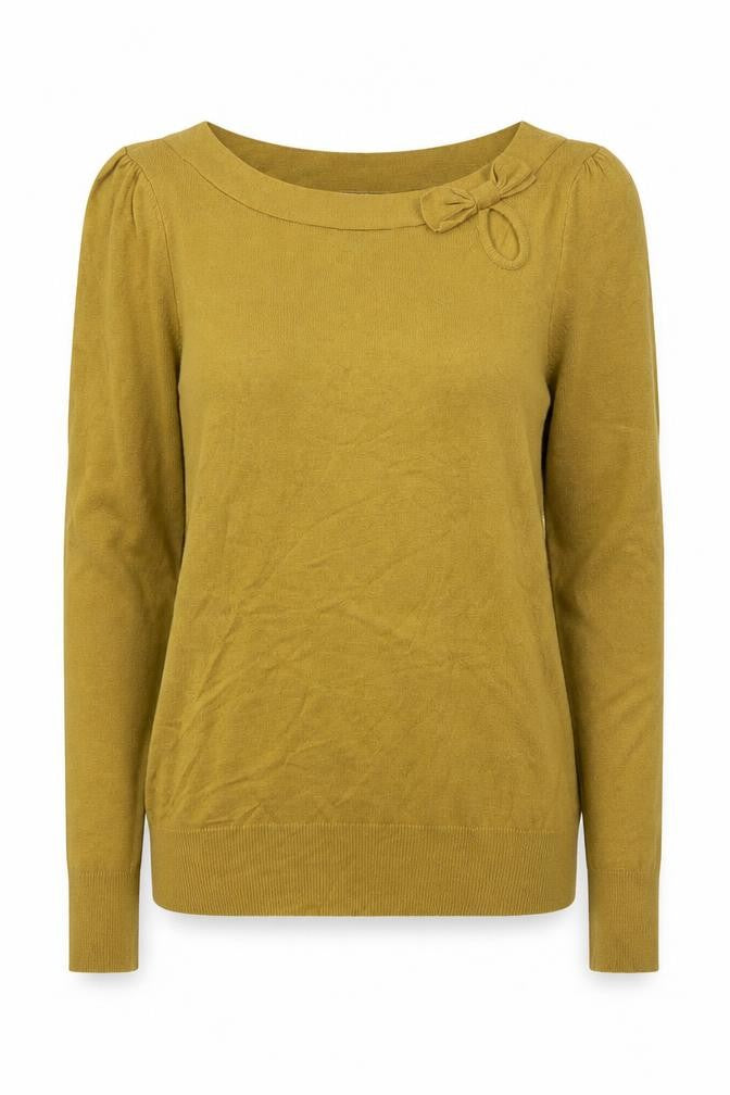 Wallis Women’s Yellow Knit Bow Neck Long Sleeve Blouse Size 10