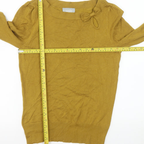 Wallis Women’s Yellow Knit Bow Neck Long Sleeve Blouse Size 10