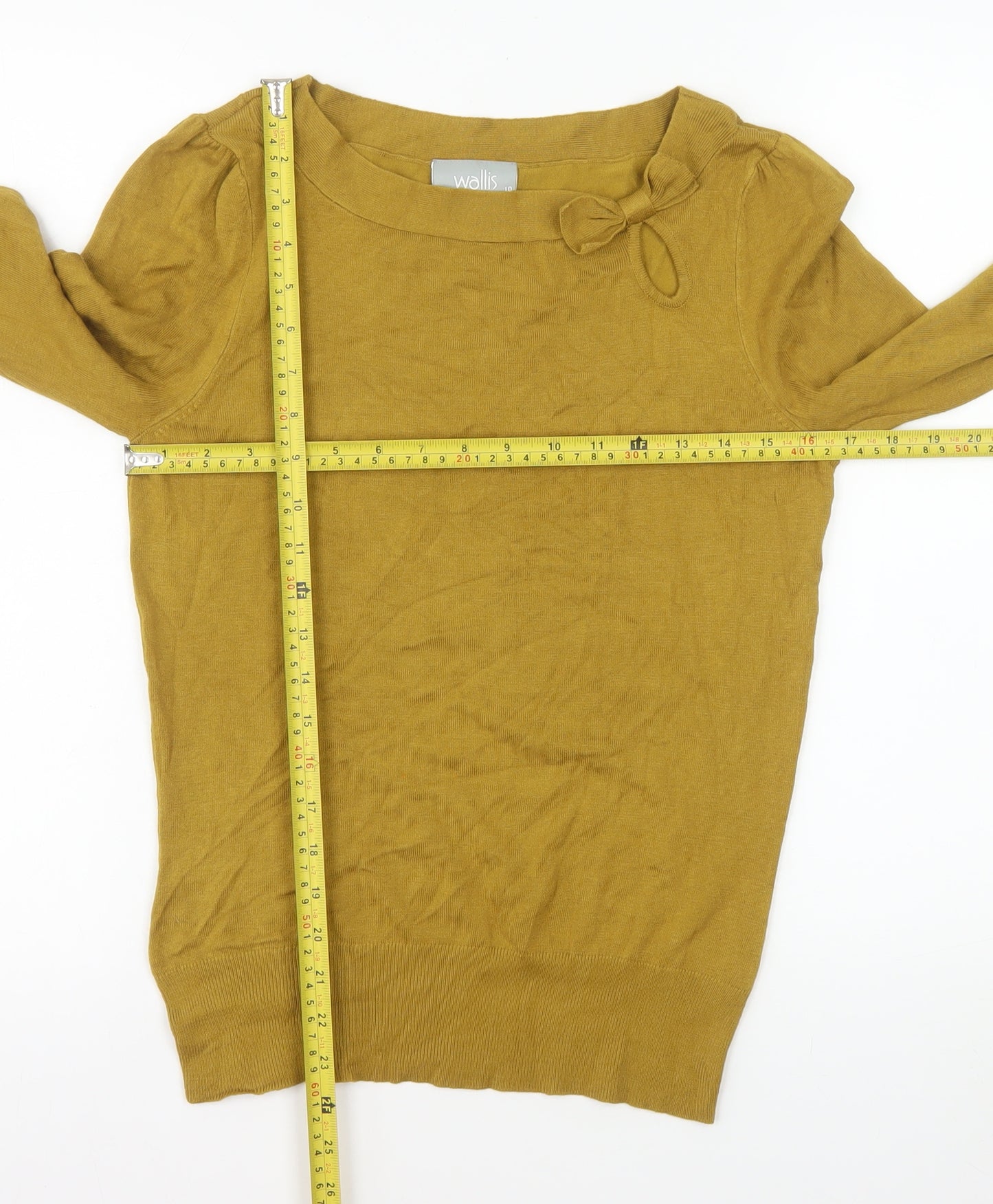 Wallis Women’s Yellow Knit Bow Neck Long Sleeve Blouse Size 10