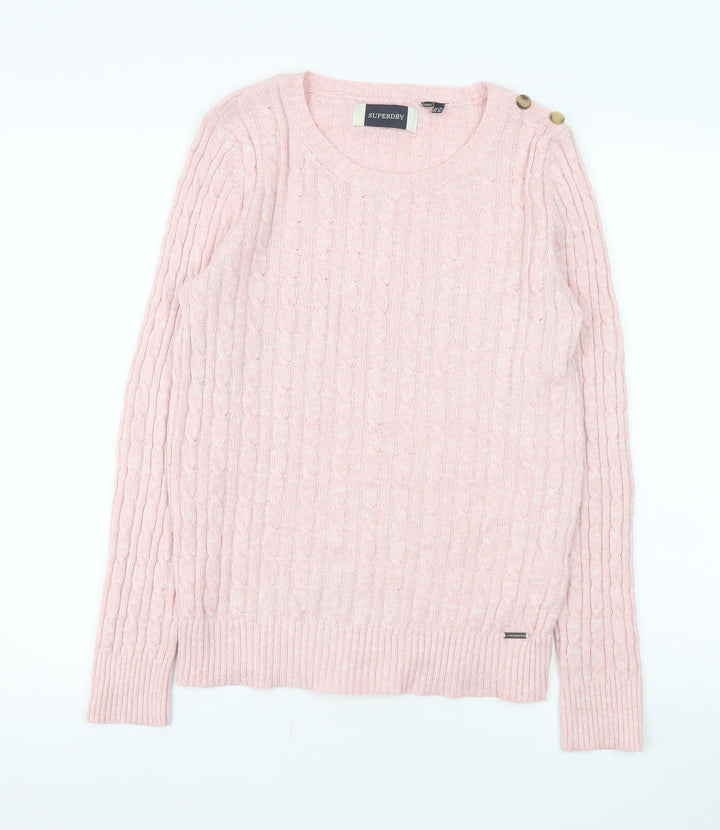 Superdry Womens Pink Cable Knit Pullover Jumper Size 10