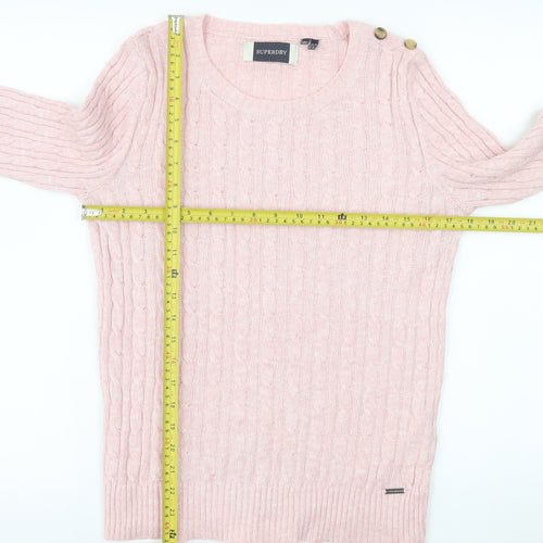 Superdry Womens Pink Cable Knit Pullover Jumper Size 10