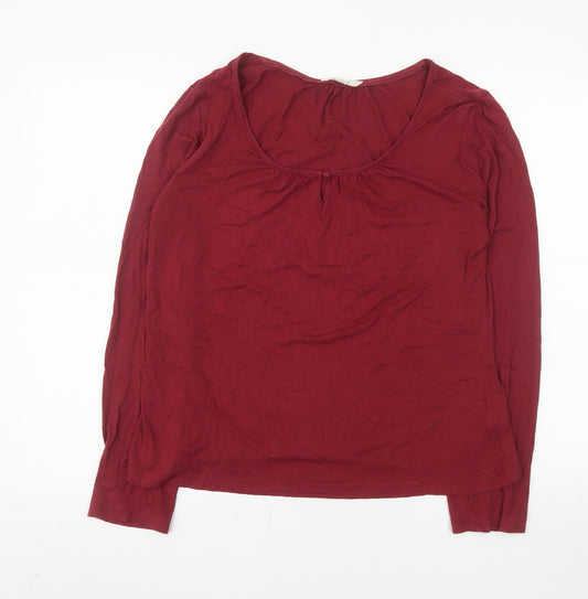 White Stuff Women's Red Long Sleeve Scoop Neck Cotton Modal Blouse Size 14