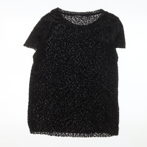 Next Womens Black Velvet Animal Print T-Shirt Size 16