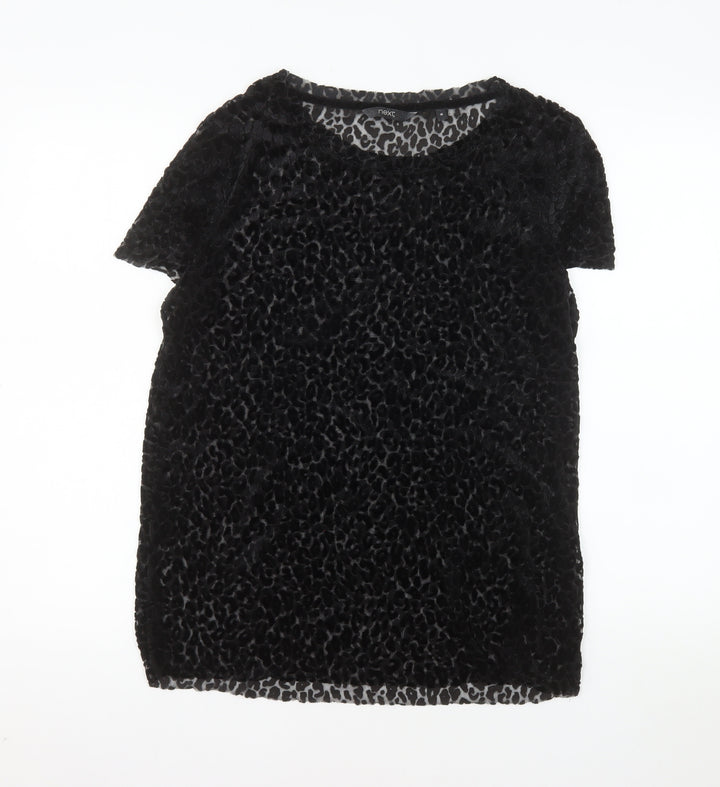 Next Womens Black Velvet Animal Print T-Shirt Size 16