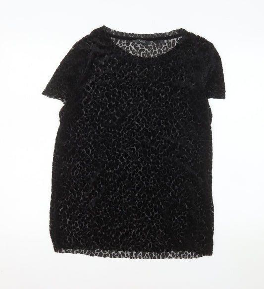 Next Womens Black Velvet Animal Print T-Shirt Size 16