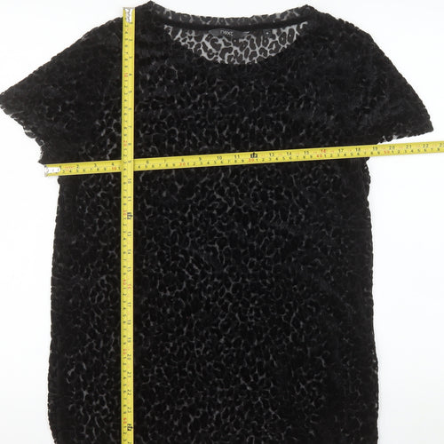 Next Womens Black Velvet Animal Print T-Shirt Size 16