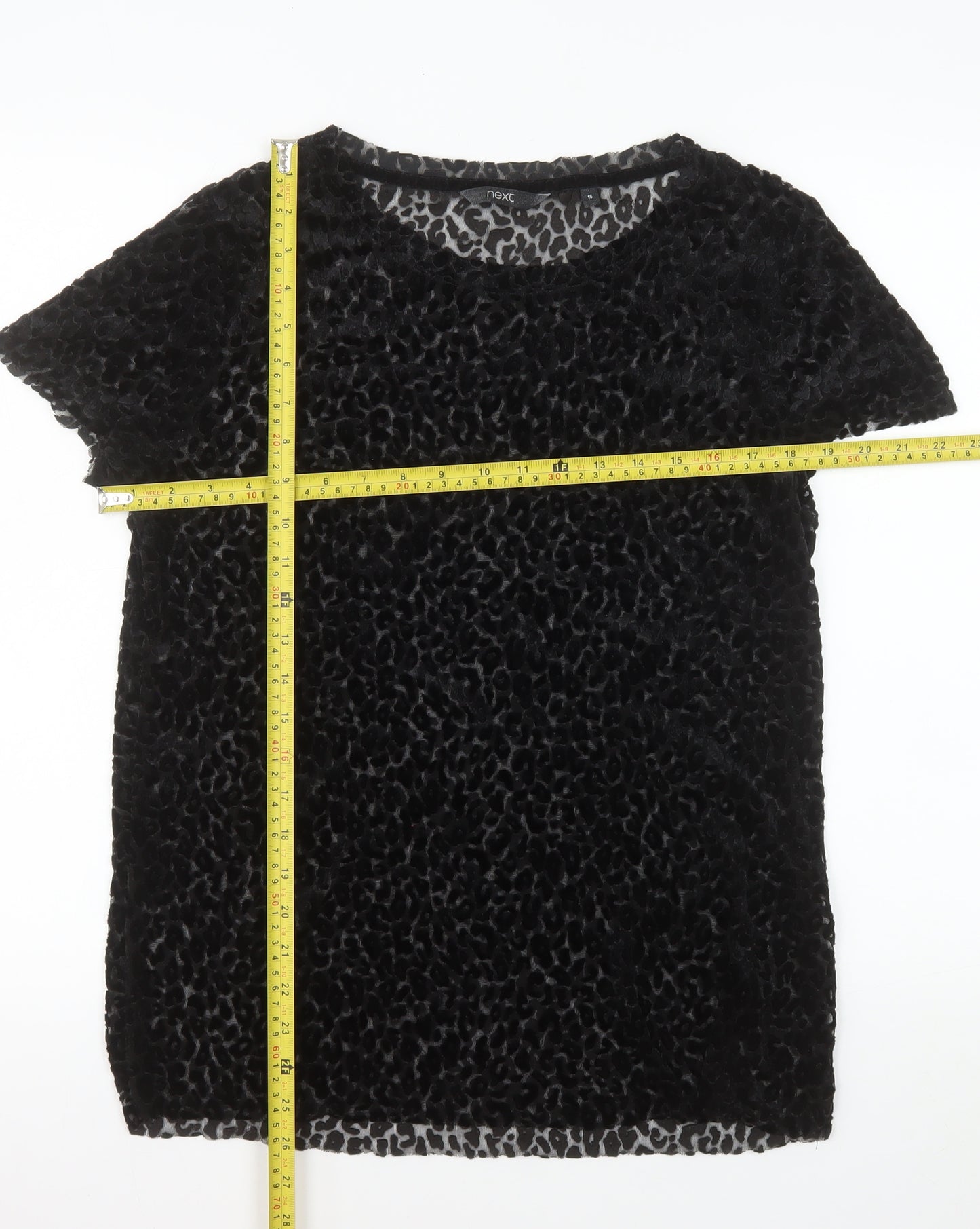 Next Womens Black Velvet Animal Print T-Shirt Size 16