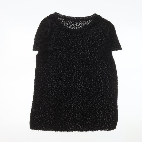 Next Womens Black Velvet Animal Print T-Shirt Size 16