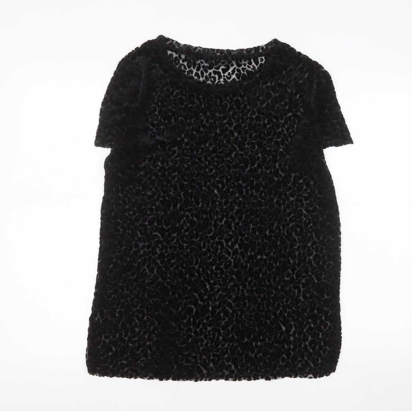 Next Womens Black Velvet Animal Print T-Shirt Size 16